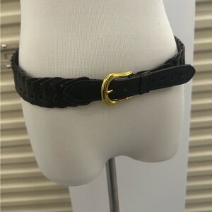 Vintage Copa Black Leather Woven Belt with Gold Buckle